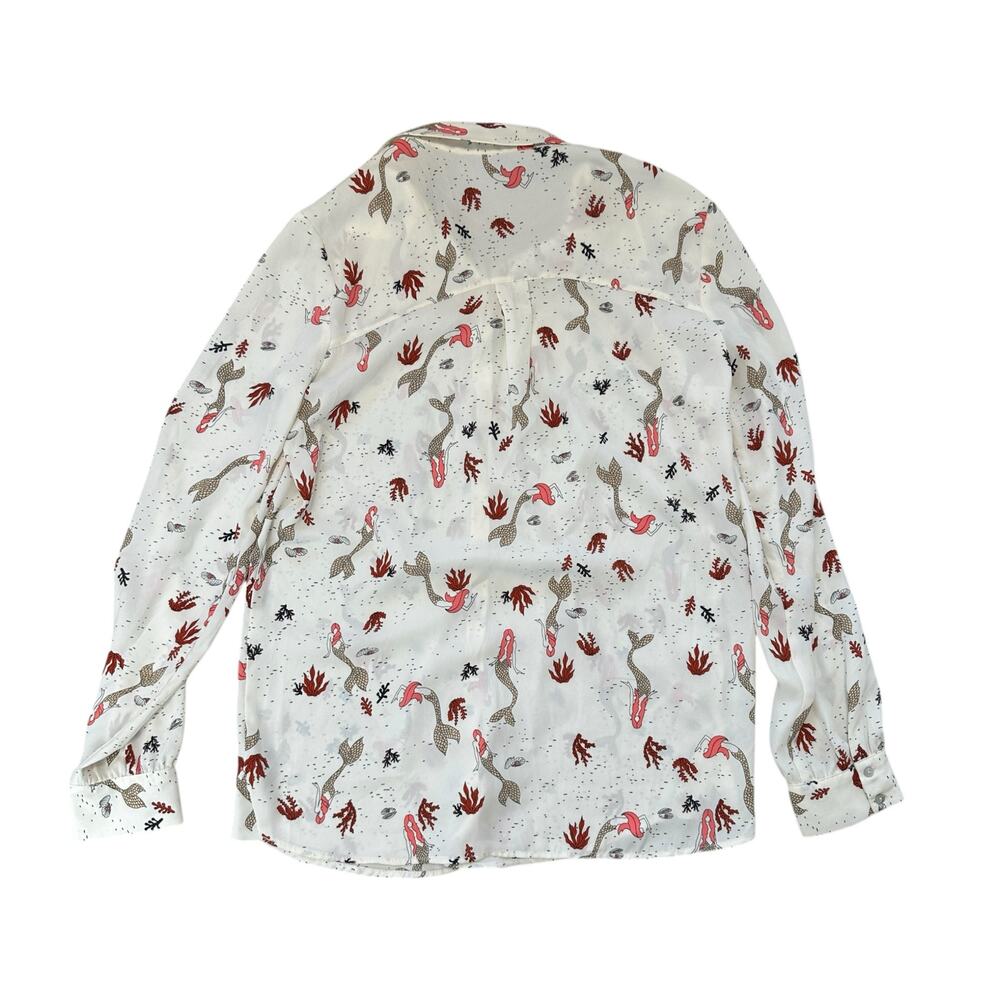 Zara Basics Mermaid Print Button Down Blouse Top … - image 5